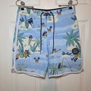 Vissla X DaFin Hawaii Mens Size 28 Blue Hawaiian Print Boardshorts